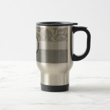 Silver Cream Floral Wisps & Stripes with Monogram Mug