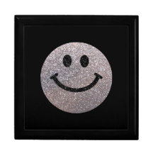 Silver faux glitter smiley face gift box