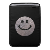 Silver faux glitter smiley face MacBook sleeves