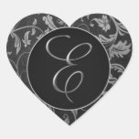 Silver för Monogram E och damastast bröllop för sv Klistermärke