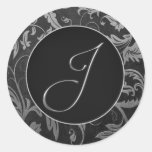 Silver för Monogram J och damastast bröllop för sv Klistermärken