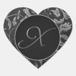 Silver för Monogram X och damastast bröllop för sv Klistermärke