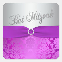 Silver och damastast bat mitzvah klistermärke för 