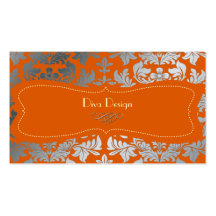 Silverdamast/bränd orange/choklad visit kort