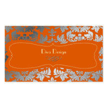 Silverdamast/bränd orange/choklad visitkort mallar