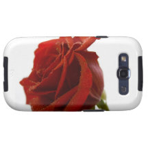 Singelröd ros med dagg tappar galaxy SIII skal