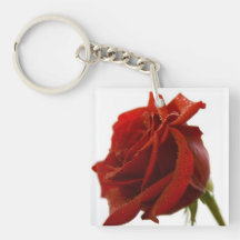 Singelröd ros med dagg tappar keychain