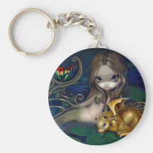 "Sjöjungfru med en guld- drake" Keychain Nyckel Ring