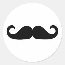 Skägg - mustasch rund klistermärke
