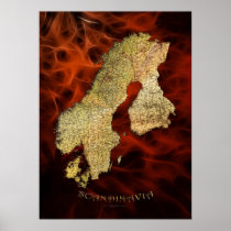 SKANDINAVET KARTLÄGGER röd Fractalkonstaffisch III