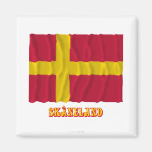 Skåneland som vinkar flagga med namn magnet för kylskåp