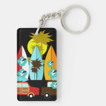 Skåpbilar för Hippie för surfingbrädastrand dåliga Keychain