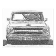 Skissad Chevy lastbil Vykort