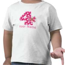 Skjorta för personlig för 4e födelsedagenfjärilsfl t-shirt