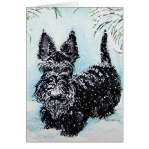 Skotsk Terrier i vintern "Nora ", Hälsnings Kort