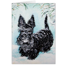 Skotsk Terrier i vintern "Nora ", Hälsnings Kort