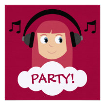 Skraj flicka DJ med det röda beställnings- partyet Tillkännagivanden