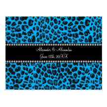 Sky blue leopard print wedding favors post cards