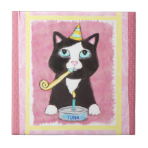 Smokingfödelsedagkatt CeramicTile/Trivet Kakelplatta Av Kerami