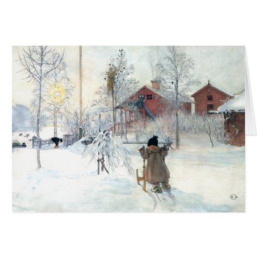 Snöig plats Carl Larsson för beställnings- julkort