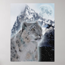 SnöLeopard & snö, berg & månedjurlivkonst Affischer