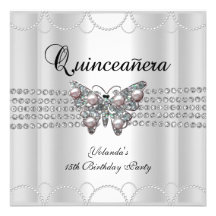 Snöre för pärla för Quinceanera 15th vitfjäril Anpassade Inbjudningskort