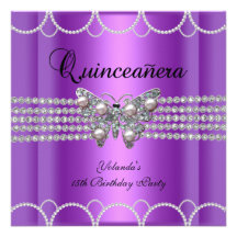 Snöre för Quinceanera 15th purpurfärgade fjärilspä Anpassade Inbjudan