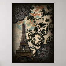 Sofistikerad damast för Paris Eiffel tornsnöre Affisch