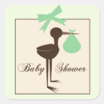 Sofistikerad Storkbaby shower för grönt & för brun Fyrkantigt Klistermärke