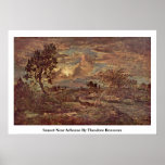 Solnedgång nära Arbonne av Theodore Rousseau Print
