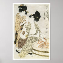 Sommarbad, Utamaro, 1800s Affisch