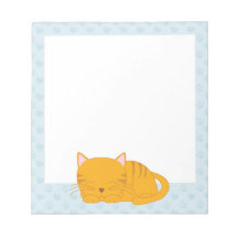 Sömnig orange tabby katt {blått} memo pad