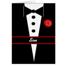 SONEN är mitt yngre Groomsmankort med tuxen