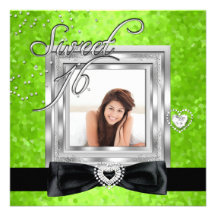 Sött för limefruktsvart för sweet sixteen 16 foto inbjudningskort