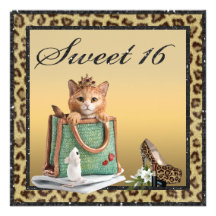 Sött guld för 16 Princess Kattunge Faux Leopard Pä Skräddarsydda Inbjudan