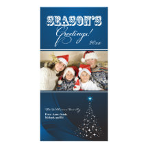 Sparkly julgranhelgdag Photocard (blått) Foto Kort
