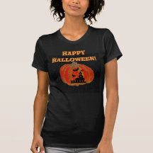 Spökat hus, pumpa, happy halloween! tee shirts