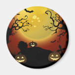 Spöklik Halloween måne, pumpor och fladdermöss Kylskåpmagneter
