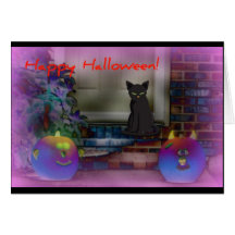 Spöklik katt för happy halloween hälsningskort