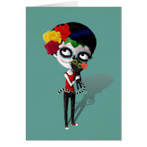 Spooky Dia de Los Muertos Girl kort