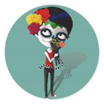 Spooky Dia de Los Muertos Girl klistermärken