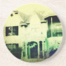 Spooky looking house merchandise drink coaster