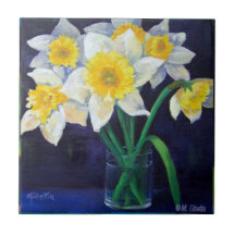 Spring Daffodil Ceramic Tile  Small (4.25" x 4.25"