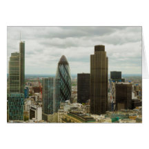 Staden av London England som ses från stad, pekar Hälsnings Kort