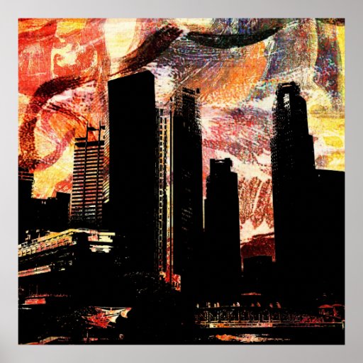 stads- cityscape förfaller print