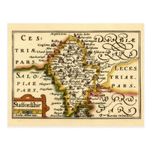 Staffordshire ståndsmässig karta, England Vykort