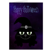 Starry natt för gulliga blått för tecknadHalloween Kort