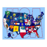 Statsflaggorkartan USA United States sjunker Vykort