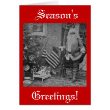 Stereoview Santa & amerikanska flagganjulvintage Hälsningskort