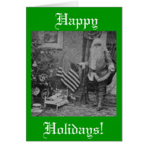 Stereoview Santa & amerikanska flagganvintagejul Hälsningskort